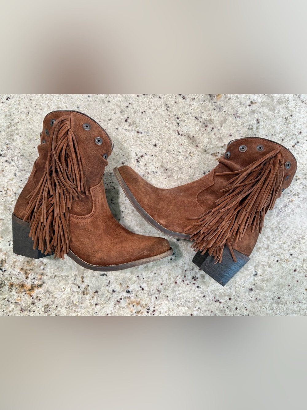 CIRCLE G WOMEN'S STUDDED SUEDE FRINGE ANKLE BOOTS